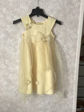 Girls' Cream Yellow Floral Tulle Party Dress